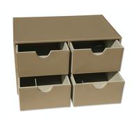OSCO Light Taupe Faux Leather 4 Drawer Chest | Stationery Organiser | Stackable | Makeup Container | Jewellery Box | Not A4 Size | H18.5 x W33 x D20.5 cm |