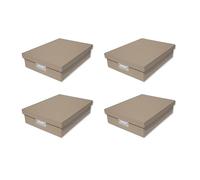 OSCO Light Taupe Faux Leather A4 Box with Lid | 4 Pack | A4 Filing | Paperwork Organiser | Document Storage | H8.5 x W25 x D33.5 cm |