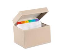 OSCO Light Taupe Faux Leather Index Box, A to Z Divider Tabs, 100 Lined Note Cards, Ruled Revision Flash Card, Recipe Notes, Office Contacts, Desktop Organiser, Holds 6" × 4" Cards (148 × 105 mm)