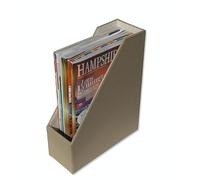 OSCO Light Taupe Faux Leather Magazine File Holder A4 - 10 cm Wide Desk Organiser, Document & Brochure Storage, Shelf Tidy with Felt Base