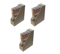 OSCO Light Taupe Faux Leather Magazine File Holder A4 3 Pack - 10 cm Wide Desk Organiser, Document & Brochure Storage, Shelf Tidy with Felt Base