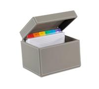 Osco Medium Grey Hi-Gloss Faux Leather Index Box, A to Z Divider Tabs, 100 Lined Revision Cards, Ruled Flash, Recipe Notes, Office Contacts Filing, Holds 6" × 4" card (148 × 105 mm)
