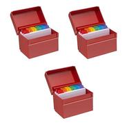 OSCO Medium Red Hi-Gloss Plastic Index Box 3 Pack, A to Z Divider Tabs, 100 Lined Note Cards, Ruled Revision Flash Cards, Recipe Notes, Office Contacts Filing, Holds 6" × 4" Cards (148 × 105 mm)