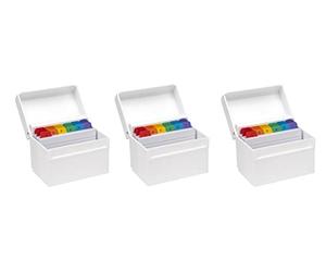OSCO Medium White Hi-Gloss Plastic Index Box, 3 Pack, A to Z Divider Tabs, 100 Lined Revision Cards, Ruled Flash, Recipe Notes, Office Contacts Filing, Holds 6" × 4" Card (148 × 105 mm)