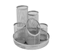 Osco Mesh Pencil Pot Scratch-resistant with Non-marking Base 5 Tube Silver