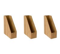 OSCO Natural MOSO Bamboo Magazine File Organisers for Desk, Shelf Filing - Brochure & Document Holder, A4 Compatible - Stylish Eco Office Storage - 3 Pack (32×10×25.5 cm)