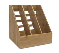 Osco Natural MOSO Bamboo Triple Magazine File Organisers for Desk, Shelf Filing - Brochure & Document Holder, A4 Compatible - Stylish Eco Office Storage - (30×28×25 cm)