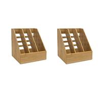 OSCO Natural MOSO Bamboo Triple Magazine File Organisers for Desk, Shelf Filing - Brochure & Document Holder, A4 Compatible - Stylish Eco Office Storage - 2 Pack (30×28×25 cm)