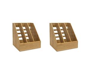 OSCO Natural MOSO Bamboo Triple Magazine File Organisers for Desk, Shelf Filing - Brochure & Document Holder, A4 Compatible - Stylish Eco Office Storage - 2 Pack (30×28×25 cm)