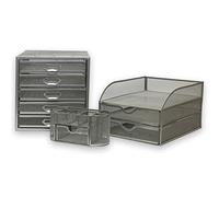 OSCO Office Organisation Set, Silver Wire Mesh, 9 Piece, 2 Drawer Paper Sorter, Desk Organiser and 5 Tier Paper Sorter, WMSET09 - SLV