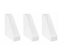Osco Plastic Magazine Rack File Sorter, Extra-Wide Desk Floor File & Magazine Holder, Thick Premium Plastic Display for Office, Home, Study - White (3-Pack)