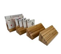 Osco Playing Card Holders Set of 4, Bamboo Card Deck Organiser Tray for Poker, Bridge, Rummy & Tabletop Board Games, Hands Free Cards Rack for Adults & Kids, Each Unit Measures H6.5×W6.5×D18 cm