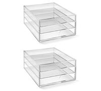 OSCO Portrait Clear Acrylic 3 Tier Paper Sorter 2 Pack, A4 Document Storage, Filing Drawers, Paperwork Organiser, Desk Tidy, Cosmetic Storage, Lego Sorter, Coffee Capsule Pods Holder