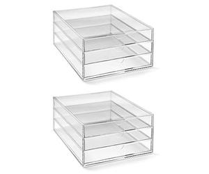 OSCO Portrait Clear Acrylic 3 Tier Paper Sorter 2 Pack, A4 Document Storage, Filing Drawers, Paperwork Organiser, Desk Tidy, Cosmetic Storage, Lego Sorter, Coffee Capsule Pods Holder
