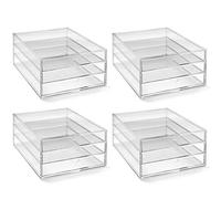 OSCO Portrait Clear Acrylic 3 Tier Paper Sorter 4 Pack, A4 Document Storage, Filing Drawers, Paperwork Organiser, Desk Tidy, Cosmetic Storage, Lego Sorter, Coffee Capsule Pods Holder