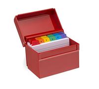 OSCO Red Hi-Gloss Plastic Index Box | Small | A to Z Divider Tabs | 100 Lined Note Cards Included (5" X 3") | Ruled Revision Flash Cards | Recipe Notes | Contacts Filing | Fits Cards 127 x 76 mm