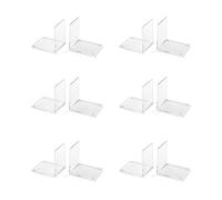 OSCO Set of 2 Acrylic Bookends with Clear Rubber Non-Slip Pads, 6 Pack, Stylish Book Supports for Desk, Office, Shelf or Home, Modern Design, H17.2 × W12 × D12 cm, Clear (Small)