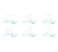 OSCO Set of 2 High Gloss Bookends with Clear Rubber Non-Slip Pads, 6 Pack, Stylish Book Supports for Desk, Office, Shelf or Home, Modern Design, H17.2 × W12 × D12 cm, Glasslook (Medium)