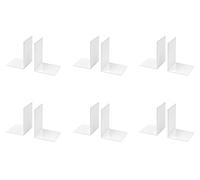 OSCO Set of 2 Plastic Bookends with Clear Rubber Non-Slip Pads, 6 Pack, Stylish Book Supports for Desk, Office, Shelf or Home, Modern Design, H17.2 × W12 × D12 cm, White (Medium)