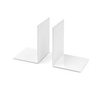 OSCO Set of 2 Plastic Bookends with Clear Rubber Non-Slip Pads, Stylish Book Supports for Desk, Office, Shelf or Home, Modern Design, H17.2 × W12 × D12 cm, White (Medium)