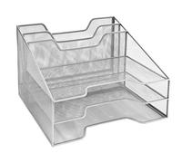 Osco Silver Wire Mesh File Organiser, A4 Desk Tidy 5 Section Letter Tray, Office Document Holder, Paper Storage Home Office, Teacher School Desk Tray, No Assembly Required, 24x32x29 cm