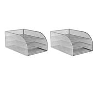 OSCO Silver Wire Mesh Triple Letter Tray 2 Pack, Desk Document Organiser, A4 Paper Storage, Office Desk Tidy, Desktop Filing Solution, Home Office Accessories, Fully Assembled