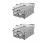OSCO Silver Wiremesh 2 Drawer Sorter with Letter Tray | 2 Pack | A4 | Desk Tidy | Document Storage | Paperwork Organiser | File Holder | H18.5 x W25 x D34.2 cm