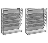 OSCO Silver Wiremesh 5 Tier Magazine Rack | 2 Pack | Hanging Folder Storage | Wall Mounted A4 Organiser | Desk Tidy | Document Display | H35 x W30.5 x D32.5 cm |