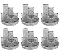 Osco Silver Wiremesh 5 Tube Pen Pot | 6 Pack | Desk Tidy | Stationery Sorter | Office Organiser | Pencil Holder | Cosmetic Display | H14 x W15.5 x D15.5 cm
