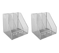 OSCO Silver Wiremesh Triple Magazine Rack | 6 Pack | Folder Storage | File Organiser | 3 Sections | Desk Tidy | Document Holder | H30.5 x W28 x D25 cm