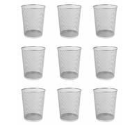 Osco Silver Wiremesh Waste Bin, 9 Pack Round Mesh Trash Cans, Lightweight Sturdy Circular Waste Paper Baskets, Scratch Resistant Recycling Containers, Office Home Bathroom Rubbish Bins H35 x Ø27.5 cm