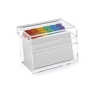 OSCO Clear Acrylic Index Box | Small | A to Z Divider Tabs | 100 Lined Note Cards Included (5" X 3") | Ruled Revision Flash Cards | Recipe Notes | Contacts Filing | Fits Cards 127 x 76 mm