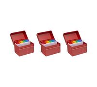 OSCO Small Red Hi-Gloss Plastic Index Box 3 Pack, A to Z Divider Tabs, 100 Lined Note Cards, Ruled Revision Flash Cards, Recipe Notes, Office Contacts Filing, Holds 6" × 4" Cards (148 × 105 mm)