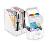 Osco Three Piece Office Set Desk Organiser with Index Box and Magazine Racks - Acrylic (ASET02-WHT), White