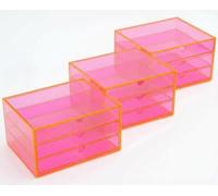 OSCO Transparent Acrylic 3-Drawer Storage Chest, 3 Pack, for Cosmetics, Jewellery and Stationery, Desktop Organiser with Non-Slip Feet, A5 Size, Neon