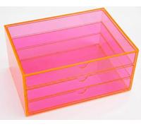 OSCO Transparent Acrylic 3-Drawer Storage Chest for Cosmetics, Jewellery and Stationery, Desktop Organiser with Non-Slip Feet, A5 Size, Neon