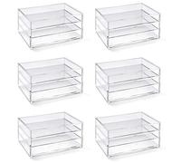 OSCO Transparent Acrylic 3-Drawer Storage Chest for Cosmetics, Jewellery & Stationery, Transparent Desktop Organiser with Non-Slip Feet, A5 Size, UK Made, 6 Pack, Clear