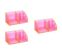 OSCO Transparent Acrylic Desk Tidy Pen Pot, 7 Section Organiser with Pull-Out Drawer for Stationery, Cosmetics & Home Office Supplies, H12×W25×D13 cm, 3 Pack, Neon