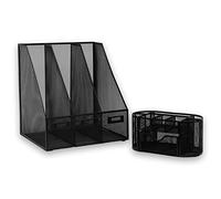 Osco - Two Piece Black Office Set | Includes Desk Organiser & Triple Magazine Rack |