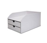 OSCO White Faux Leather 2 Tier Sorter with Letter Tray | A4 | Drawers | Desk Tidy | Document Storage | Paperwork Organiser | File Holder | 35 x 25 x 18.5 cm