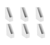 Osco White Faux Leather Magazine File Holder A4 6 Pack - 10 cm Wide Desk Organiser, Document & Brochure Storage, Shelf Tidy with Felt Base