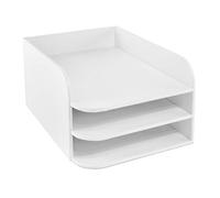 OSCO White Faux Leather Three Tier Designer Letter Tray | A4 | Desk File Organiser | Paper Storage | Office Document Sorter | Paperwork Filing | No Assembly Required | H17 x W25 x D33.5 cm |