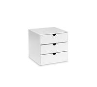OSCO White Hi-Gloss Plastic Cube - 3 Drawers, Stackable Compact Organiser for Small Item Storage, Makeup and Jewellery - Not A4 Size - 16.5 x 16.5 x 16.5 cm (6.5 x 6.5 x 6.5 Inch)