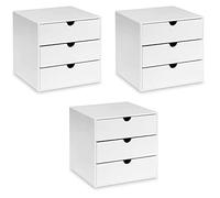 OSCO White Hi-Gloss Plastic Cube 3 Pack - 3 Drawer Small Item Storage, Stackable Compact Organiser for Lego, Makeup, Jewellery - Not A4 Size - 16.5cm x 16.5cm (6.5 x 6.5 Inch)