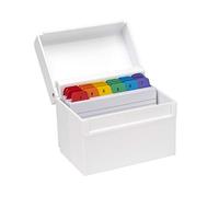 OSCO White Hi-Gloss Plastic Index Box | Regular | A to Z Divider Tabs | 100 Lined Note Cards Included (6" X 4") | Ruled Revision Flash Cards | Recipe Notes | Office Contacts Filing | Fits A6 Cards