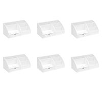 OSCO White Plastic Desk Tidy Pen Pot, 7 Section Organiser with Pull-Out Drawer for Stationery, Cosmetics & Home Office Supplies, H12×W25×D13 cm, 6 Pack