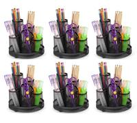 Osco Wire Mesh 5-Tube Pen Pot Desk Tidy, 6 Pack, Stationery Organiser for Pens, Pencils, Scissors, Makeup Brushes & Accessories, Compact Storage for Office & Home Desks, Black, D15.5 × W15.5 × H14 cm