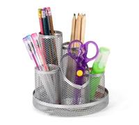 Osco Wire Mesh 5-Tube Pen Pot Desk Tidy, Stationery Organiser for Pens, Pencils, Scissors, Makeup Brushes and Accessories, Compact Storage for Office & Home Desks, Silver, 15.5 × 15.5 × 14 cm