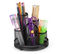 Osco Wire Mesh 5-Tube Pen Pot Desk Tidy, Stationery Organiser for Pens, Pencils, Scissors, Makeup Brushes & Accessories, Compact Storage for Office & Home Desks, Black, D15.5 × W15.5 × H14 cm