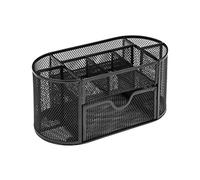 OSCO Wire-Mesh Desk Organiser with Drawer - 8 Compartment Metal Mesh Desk Tidy & Office Storage Pen Holder for Home, Office, Study, Rulers, Scissors, Smartphone - Black